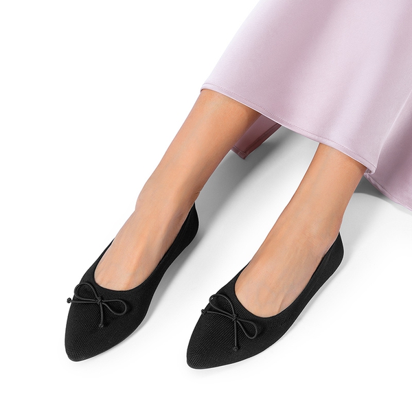 Ascenelle Women’s Foldable Breathable Bow Flats Knit Edition - BLACK - 6
