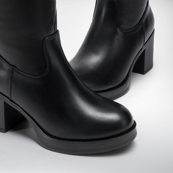 Women’s Knee-High Block Heel Boots - BLACK - 3