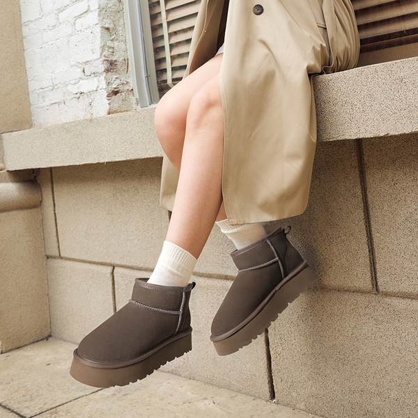 [Fuzzy Classic Maren] Women’s Suede Faux Fur Snow Boots - TAUPE - 7