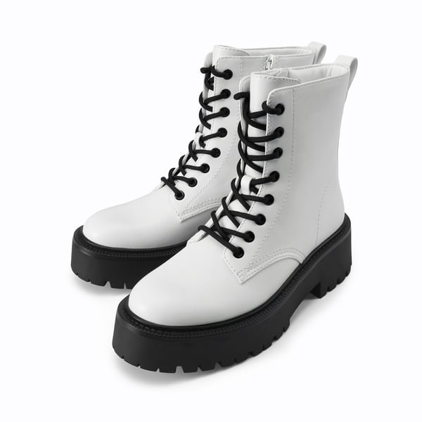 Women’s Lace-Up Combat Ankle Boots - WHITE - 4