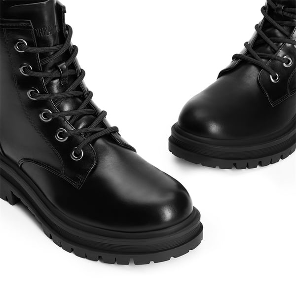 Women’s Wide-calf Lace-Up Platform Combat Boots - BLACK - 5