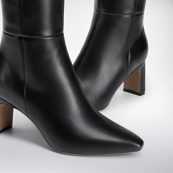 Women’s Classic Knee-High Block Boots - BLACK-PU - 3