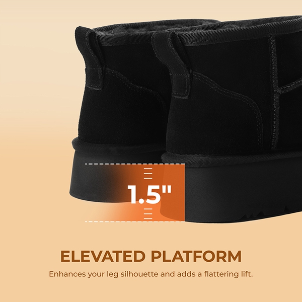 Women’s Suede Faux Fur Snow Boots - BLACK - 3