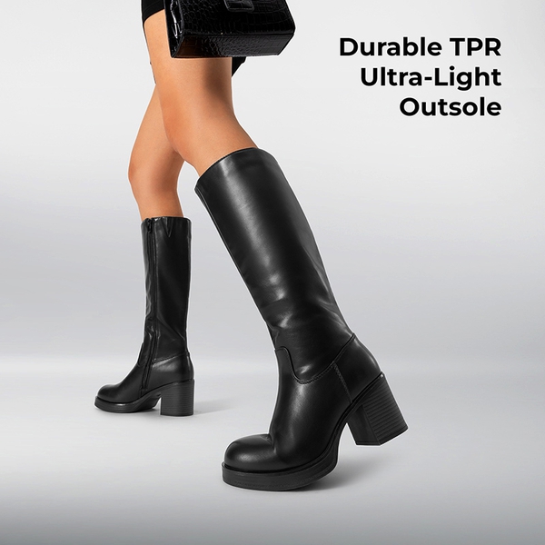 Women’s Knee-High Block Heel Boots - BLACK - 5