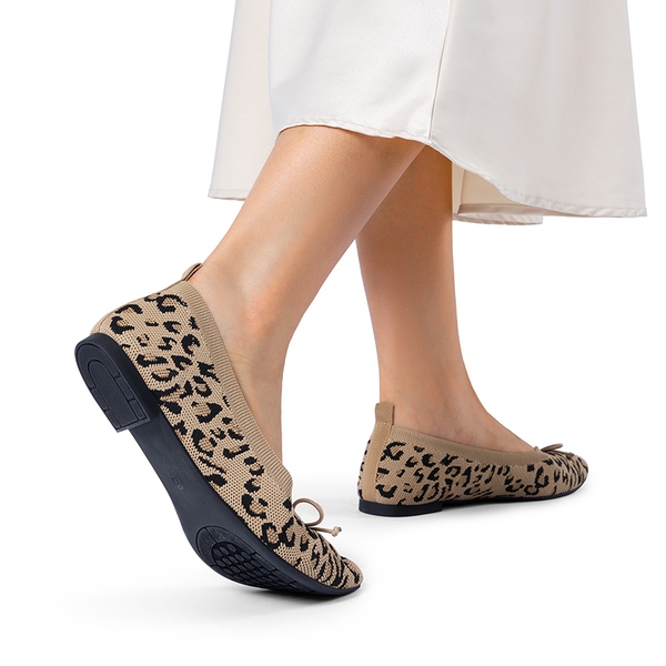 Ascenelle Women’s Foldable Breathable Bow Flats Knit Edition - LEOPARD - 5
