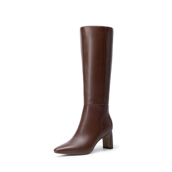 Women’s Classic Knee-High Block Boots - BROWN-PU -  0