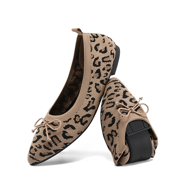 Ascenelle Women’s Foldable Breathable Bow Flats Knit Edition - LEOPARD -  0