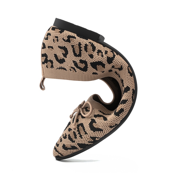 Ascenelle Women’s Foldable Breathable Bow Flats Knit Edition - LEOPARD - 2