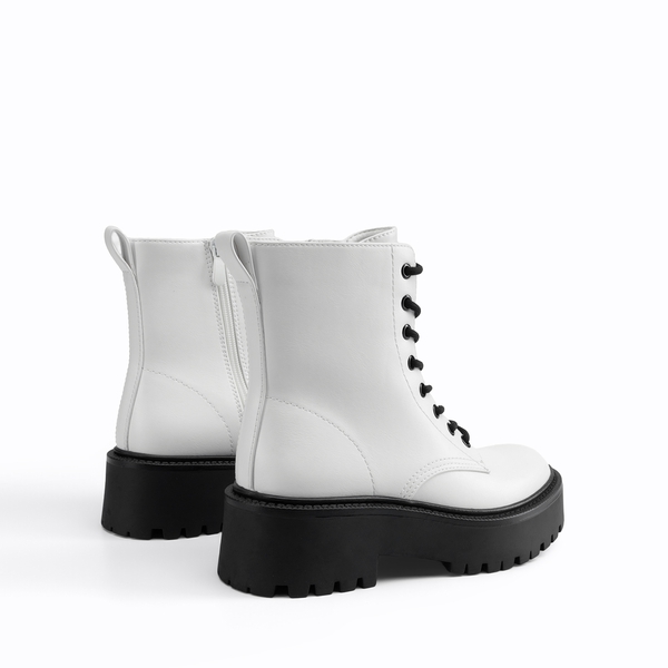 Women’s Lace-Up Combat Ankle Boots - WHITE - 3