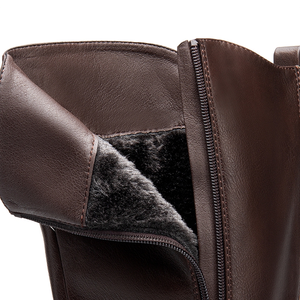 Women’s Wide-Calf Retro Knee-High Zipper Boots - BROWN - 4