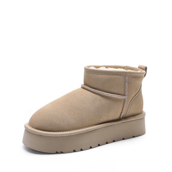 [Fuzzy Classic Maren] Women’s Suede Faux Fur Snow Boots - SAND -  0