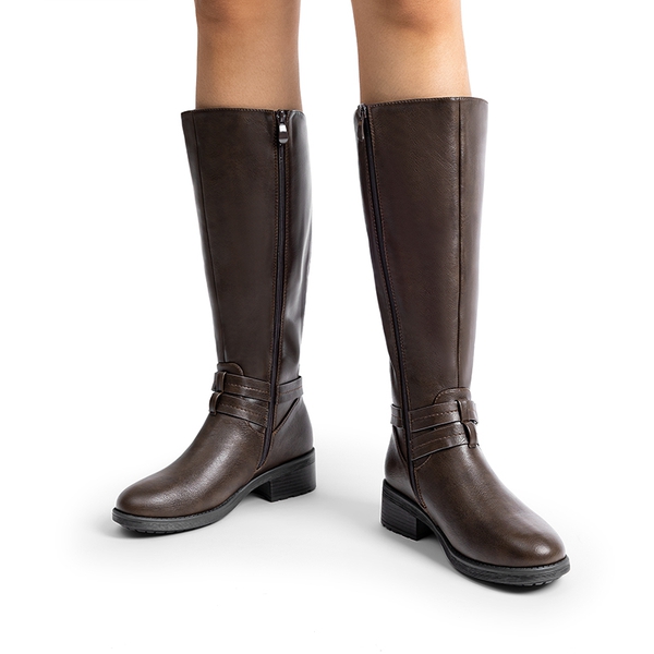 Women’s Wide-Calf Retro Knee-High Zipper Boots - BROWN - 5