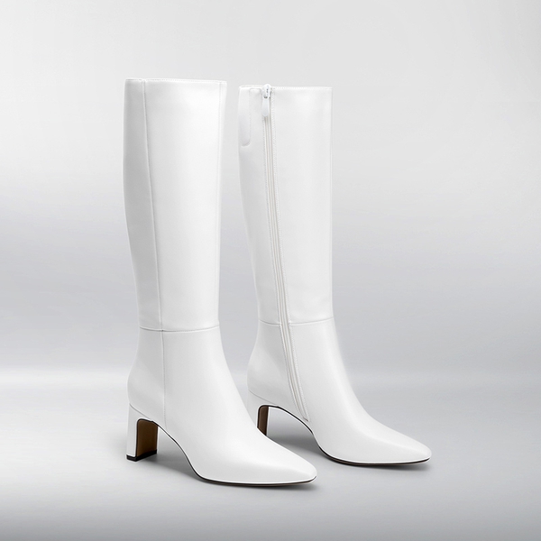Women’s Classic Knee-High Block Boots - WHITE - 2