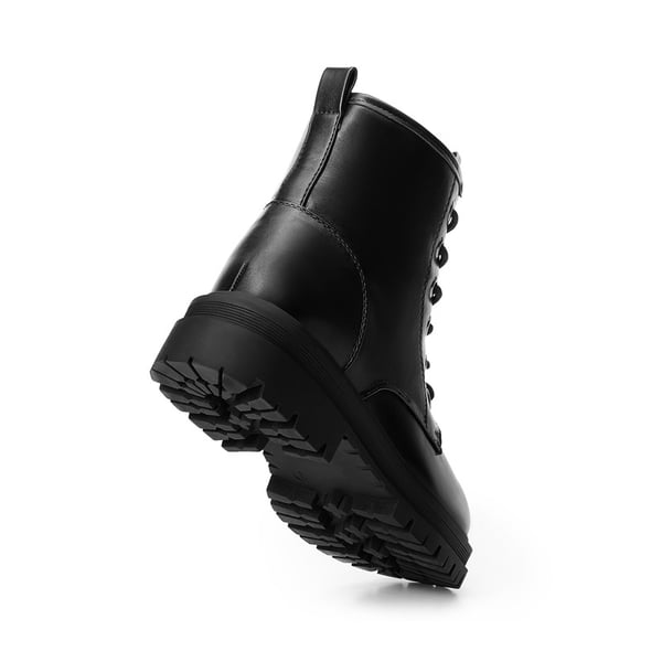 Women’s Wide-calf Lace-Up Platform Combat Boots - BLACK - 4