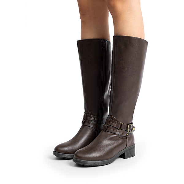 Women’s Wide-Calf Retro Knee-High Zipper Boots - BROWN - 7