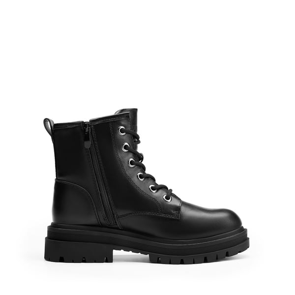 Women’s Wide-calf Lace-Up Platform Combat Boots - BLACK - 1