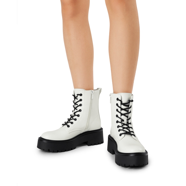 Women’s Lace-Up Combat Ankle Boots - WHITE - 6