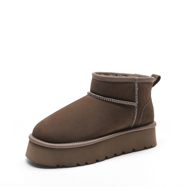 [Fuzzy Classic Maren] Women’s Suede Faux Fur Snow Boots - TAUPE -  0