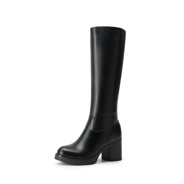 Women’s Knee-High Block Heel Boots - BLACK -  0