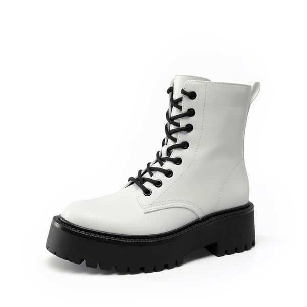 Women’s Lace-Up Combat Ankle Boots - WHITE -  0