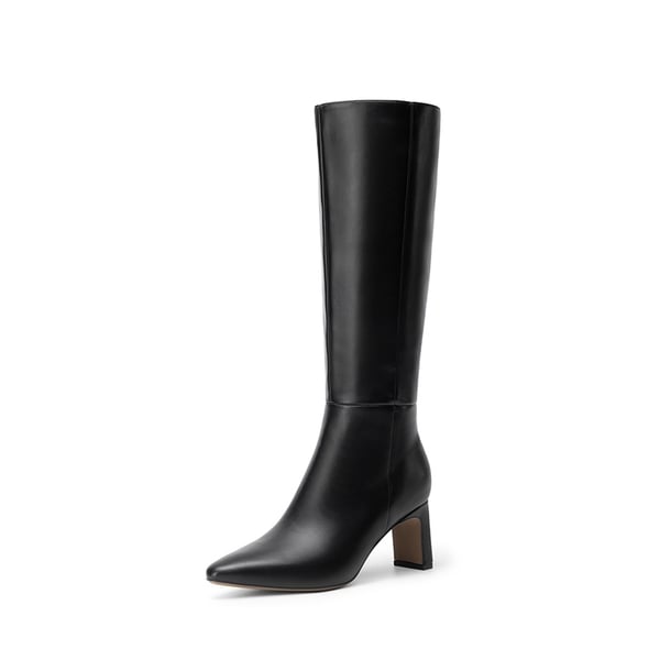 Women’s Classic Knee-High Block Boots - BLACK-PU -  0