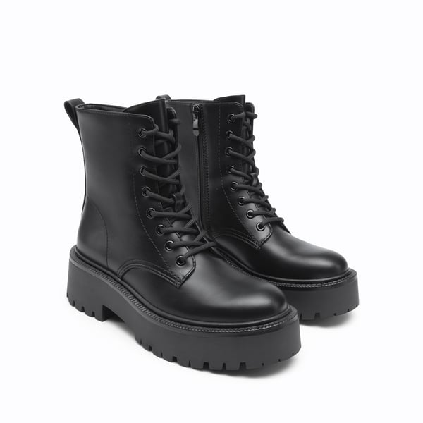 Women’s Lace-Up Combat Ankle Boots - BLACK - 2