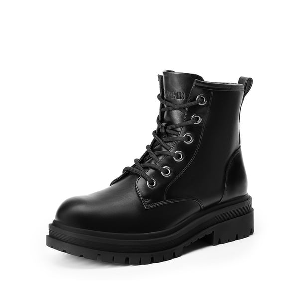 Women’s Wide-calf Lace-Up Platform Combat Boots - BLACK -  0