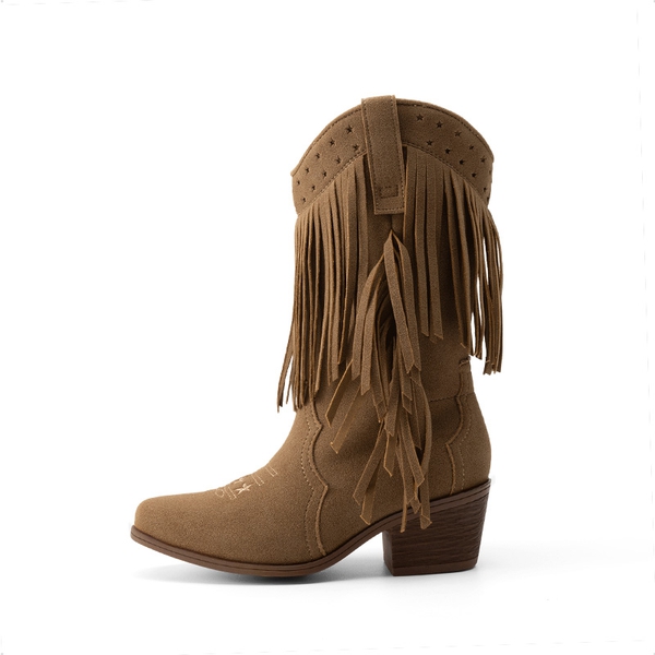 Girls’ Tassel Star Western Cowgirl Boots - BROWN - 1