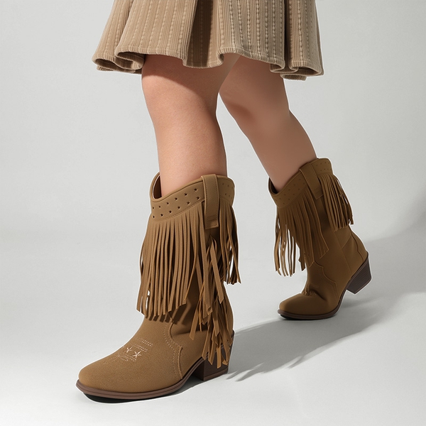 Girls’ Tassel Star Western Cowgirl Boots - BROWN - 5