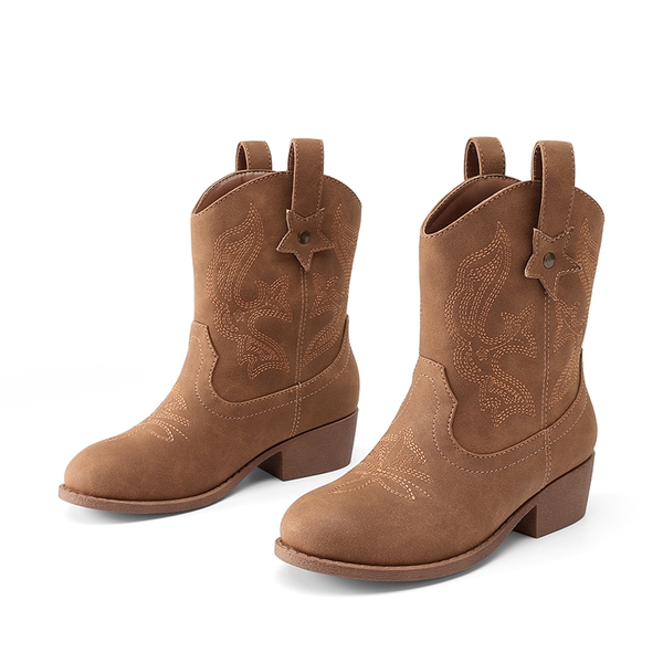 Kids’ Embroidered Slip-On Cowgirl Boots - CAMEL - 1