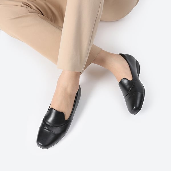Ascenelle Women’s Wide Fit Elastic Loafers - BLACK-PU - 6