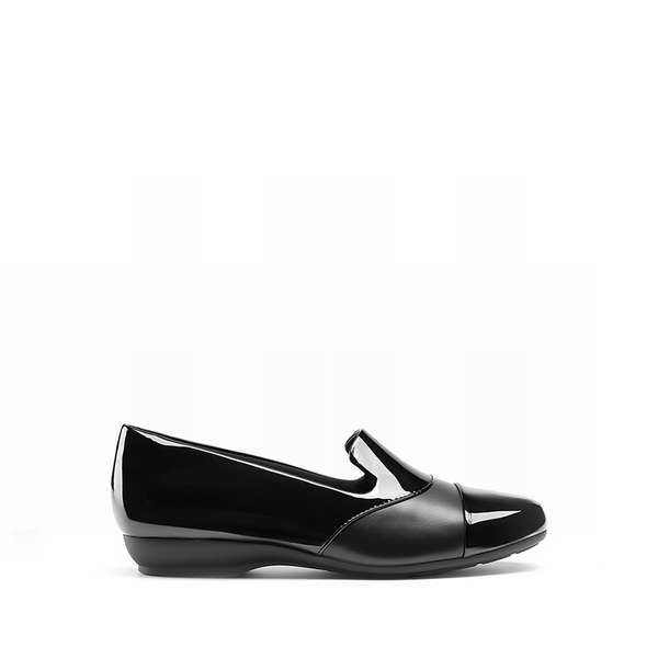 Women’s Wide Fit Elastic Loafers - BLACK-PAT - 3