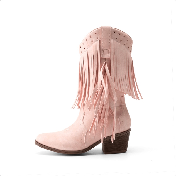 Girls’ Tassel Star Western Cowgirl Boots - PINK - 1