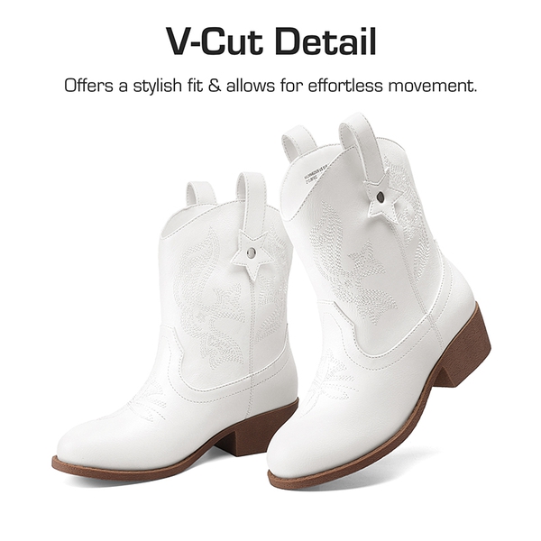 Kids’ Embroidered Slip-On Cowgirl Boots - WHITE - 2