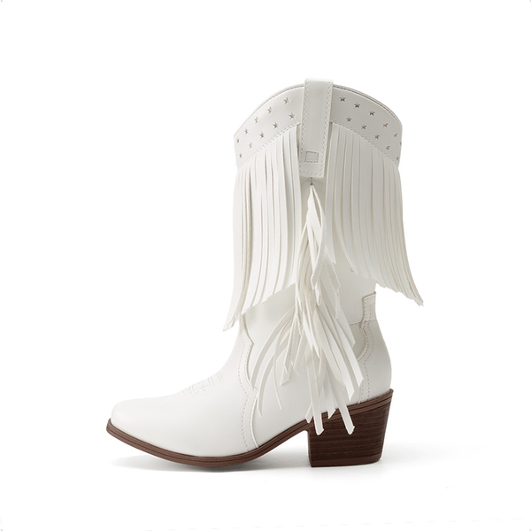 Girls’ Tassel Star Western Cowgirl Boots - WHITE - 1
