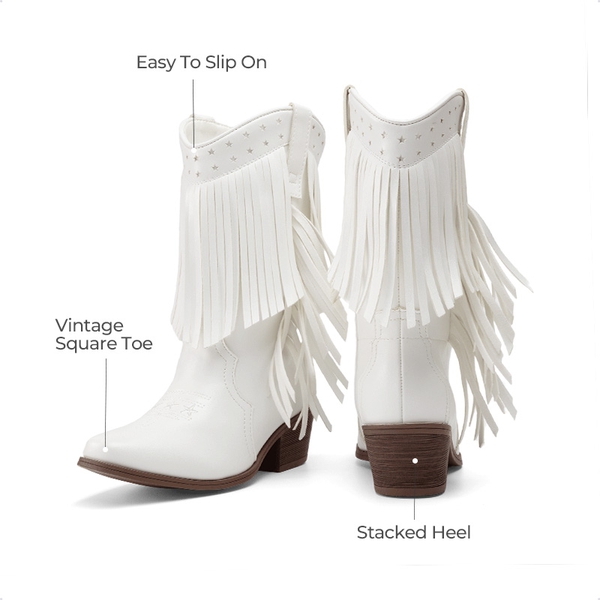 Girls’ Tassel Star Western Cowgirl Boots - WHITE - 2