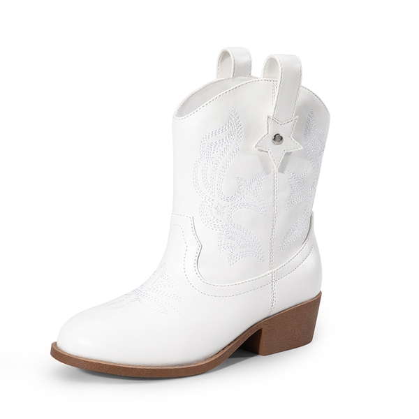 Kids’ Embroidered Slip-On Cowgirl Boots - WHITE -  0