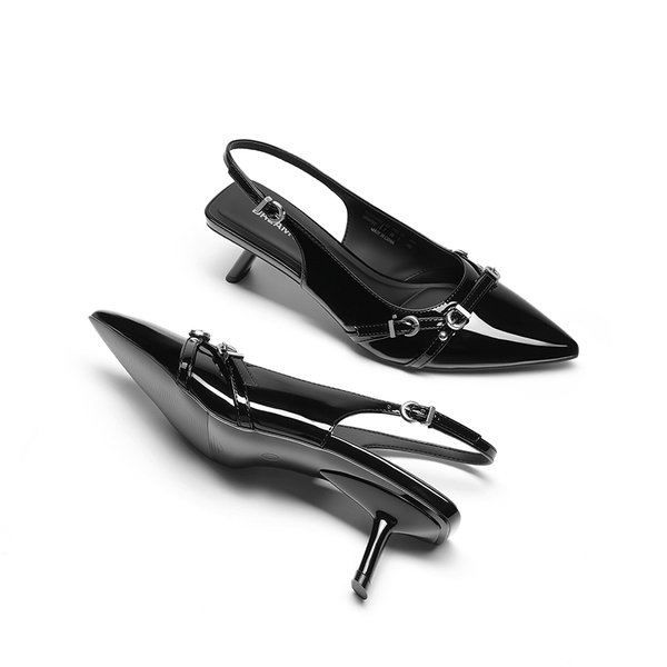 Women’s Pointed Slingback Heels - BLACK - 4