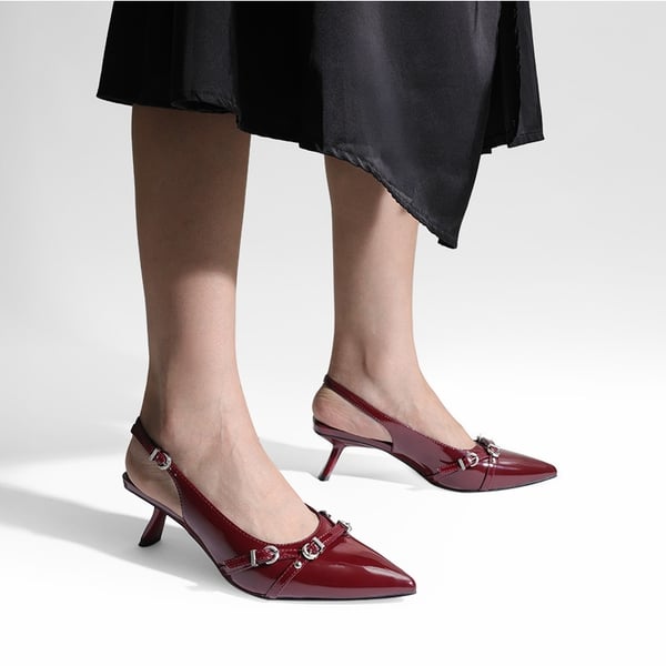 Women’s Pointed Slingback Heels - BURGUNDY - 6