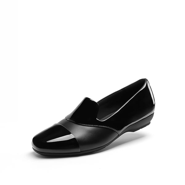 Women’s Wide Fit Elastic Loafers - BLACK-PAT - 1