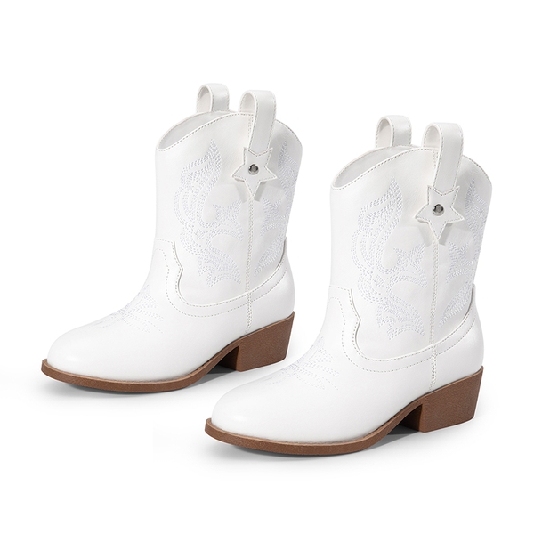 Kids’ Embroidered Slip-On Cowgirl Boots - WHITE - 1