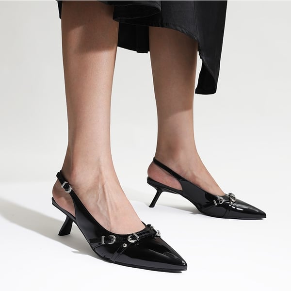 Women’s Pointed Slingback Heels - BLACK - 5