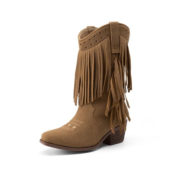 Girls’ Tassel Star Western Cowgirl Boots - BROWN -  0