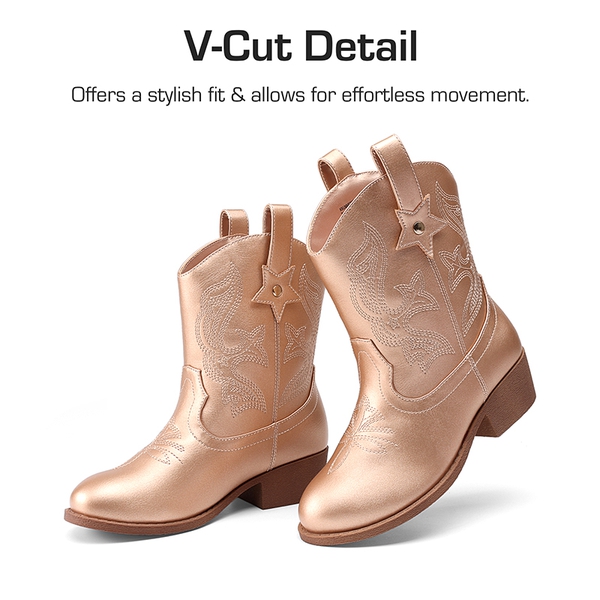 Kids’ Embroidered Slip-On Cowgirl Boots - ROSE GOLD - 2