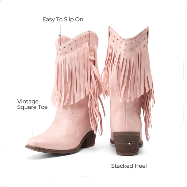 Girls’ Tassel Star Western Cowgirl Boots - PINK - 2