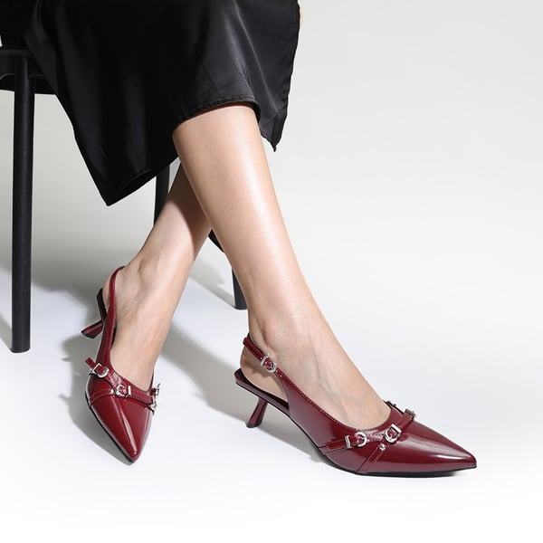Women’s Pointed Slingback Heels - BURGUNDY - 5