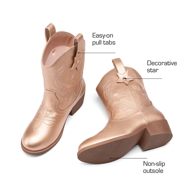 Kids’ Embroidered Slip-On Cowgirl Boots - ROSE GOLD - 3