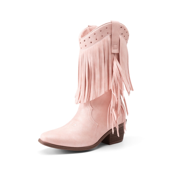 Girls’ Tassel Star Western Cowgirl Boots - PINK -  0