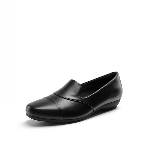 Ascenelle Women’s Wide Fit Elastic Loafers - BLACK-PU -  0