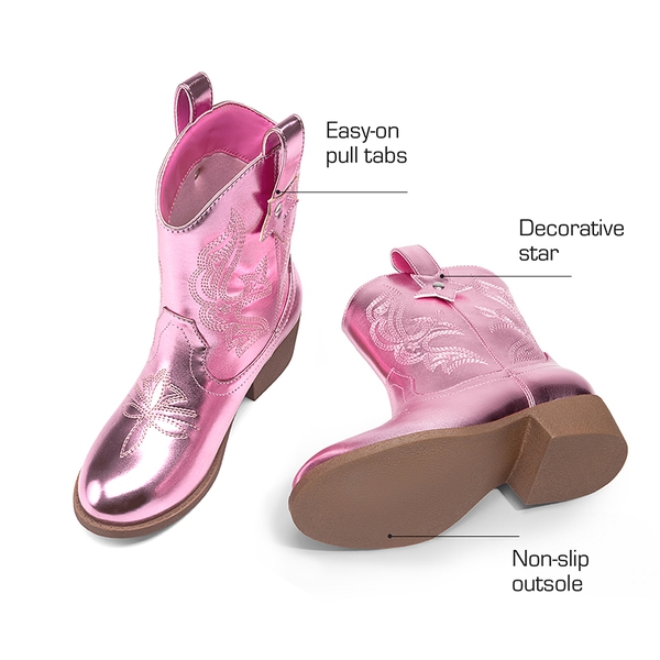 Kids’ Embroidered Slip-On Cowgirl Boots - PINK - 3